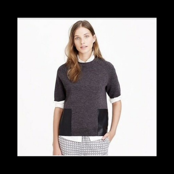 J. Crew | Merino Wool Leather Pocket Tee Shirt - Picture 1 of 8